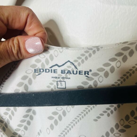 Eddie Bauer White Cream Gray PAtterned Tank Tee Shirt Dress sz S - Picture 2 of 10